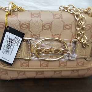 Bebe Beige Crossbody Bag with Gold Chain